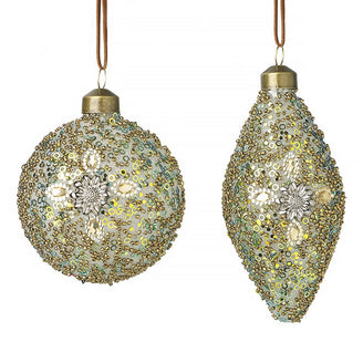 Ornate Gilt Beaded Glass Bauble Duo