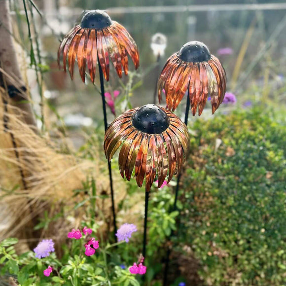 Copper Echinacea Flower Stakes Set Of Three