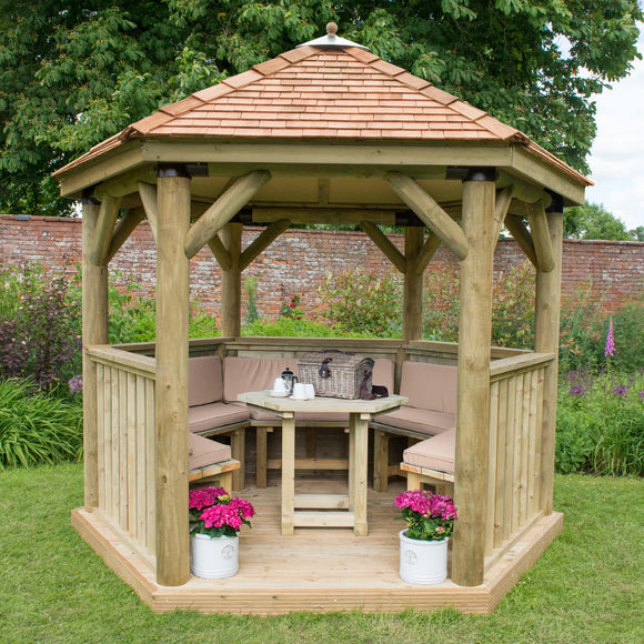 Furnished Cedar Tiled Roof Hexagonal 3m Gazebo