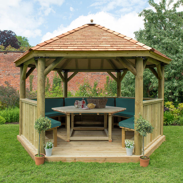 Furnished Cedar Tiled Roof Hexagonal 4m Gazebo