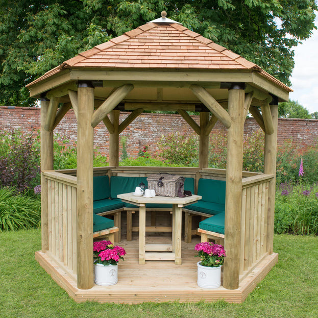 Furnished Cedar Tiled Roof Hexagonal 3m Gazebo