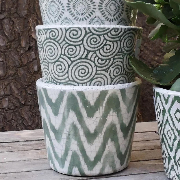 Aged Jardin Green Plant Pots