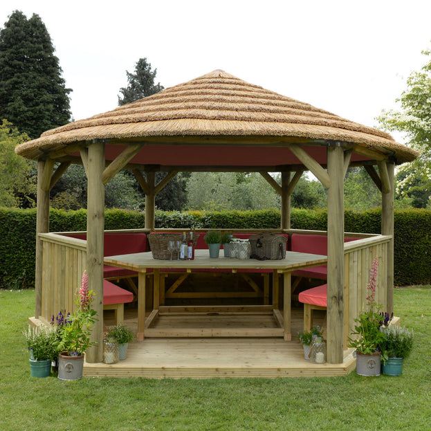 Furnished Thatched Hexagonal 4.7m Gazebo