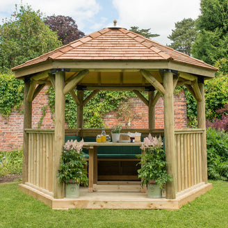 Furnished Cedar Tiled Roof Hexagonal 3.6m Gazebo