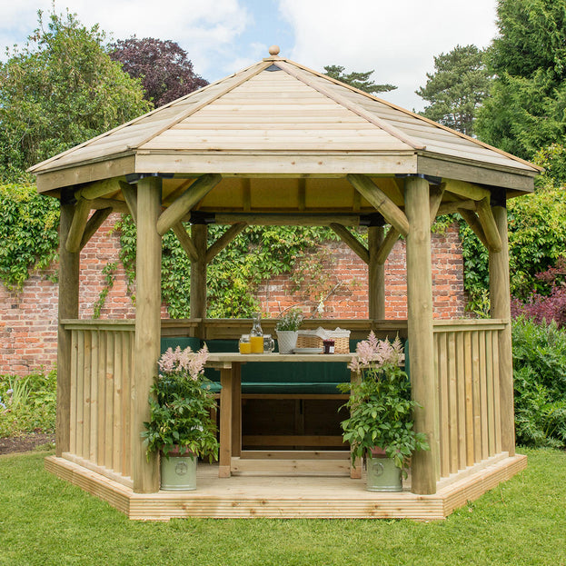 Furnished Timber Roofed Hexagonal 3.6m Gazebo