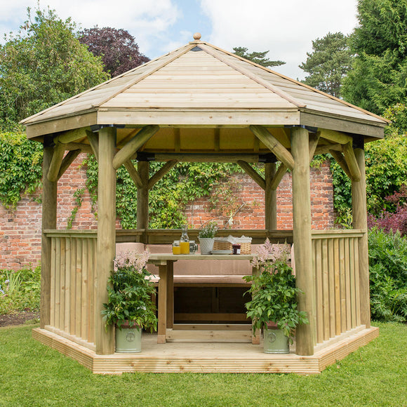 Furnished Timber Roofed Hexagonal 3.6m Gazebo