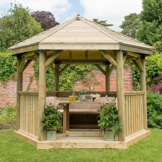 Furnished Timber Roofed Hexagonal 3.6m Gazebo