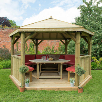 Furnished Timber Roofed Hexagonal 4m Gazebo