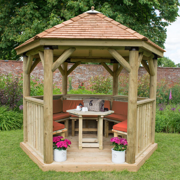 Furnished Cedar Tiled Roof Hexagonal 3m Gazebo