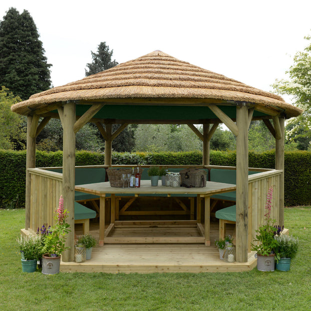 Furnished Thatched Hexagonal 4.7m Gazebo