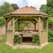 Furnished Cedar Tiled Roof Hexagonal 3.6m Gazebo