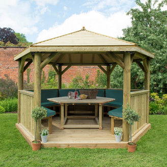 Furnished Timber Roofed Hexagonal 4m Gazebo