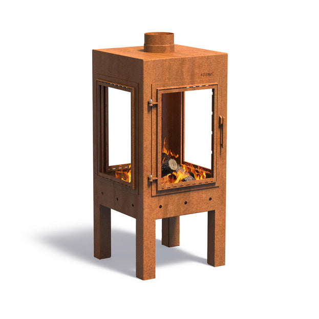 Glass and Corten Steel Wood Burning Stove