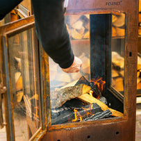 Glass and Corten Steel Wood Burning Stove