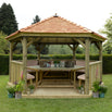 Furnished Cedar Tiled Roof Hexagonal 4.7m Gazebo