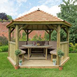 Furnished Cedar Tiled Roof Hexagonal 4m Gazebo