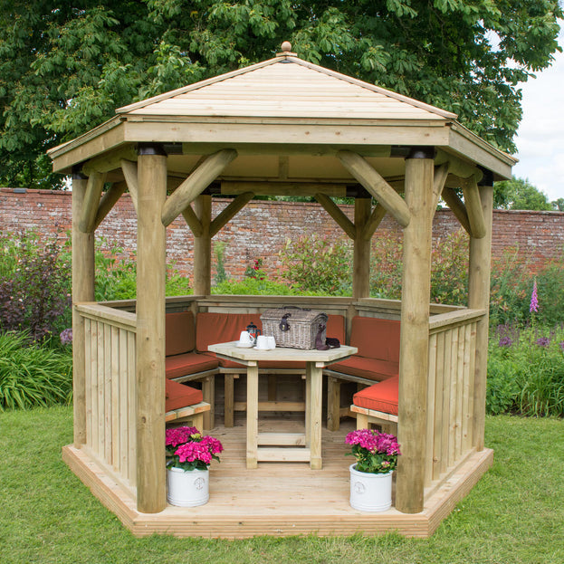 Furnished Timber Roofed Hexagonal 3m Gazebo