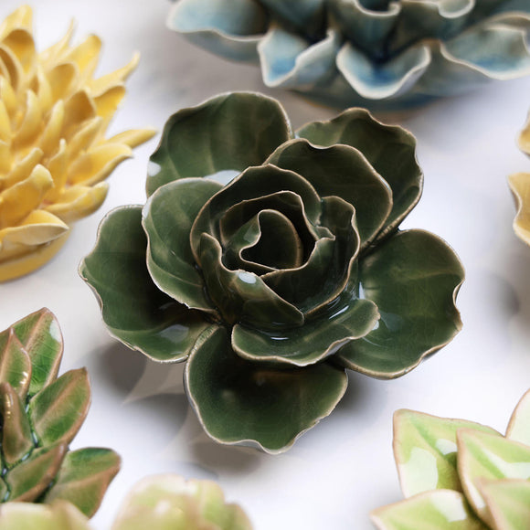 Ceramic Green Ranunculus Flower