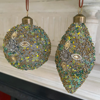 Ornate Gilt Beaded Glass Bauble Duo