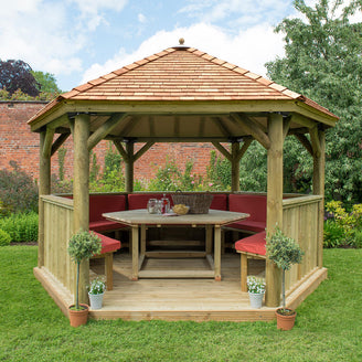 Furnished Cedar Tiled Roof Hexagonal 4m Gazebo