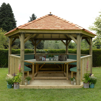 Furnished Cedar Tiled Roof Hexagonal 4.7m Gazebo