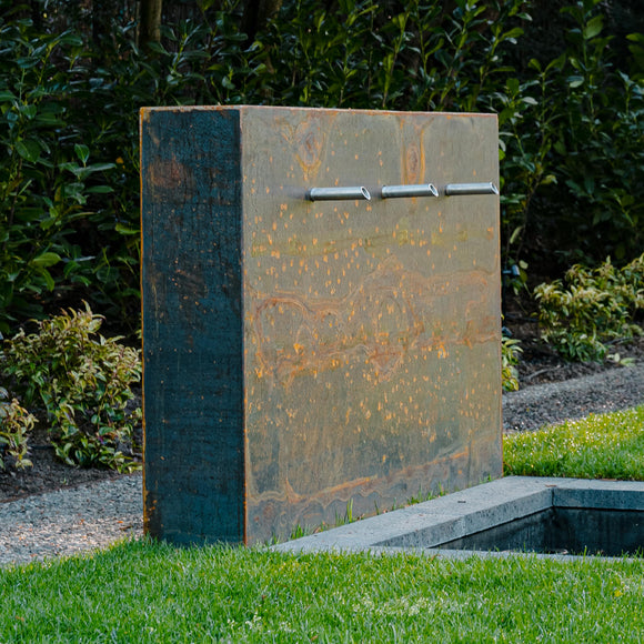 Pond Water Wall Free Standing with 3 Spouts - Corten