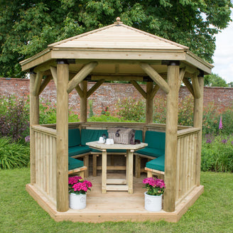 Furnished Timber Roofed Hexagonal 3m Gazebo