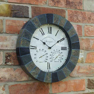 Slate Effect Outdoor Wall Clock and Thermometer (4651896275004)