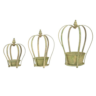 Set of 3 Aged Metal Crown Planters (4649668247612)