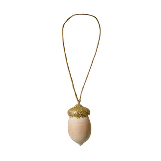 Glitter Gold Wooden Hanging Acorn - Set of 18 (7161272303676)