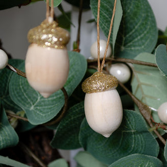 Glitter Gold Wooden Hanging Acorn - Set of 18 (7161272303676)