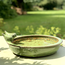 Glazed Bird Bath with Birds