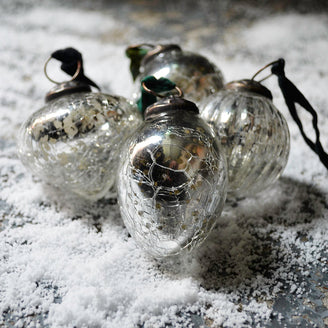 Silver Crackle Snow Drop Baubles (4649583640636)